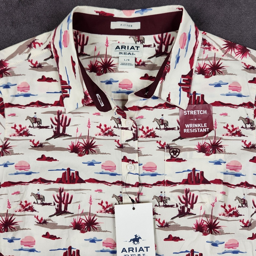 Ariat Kirby Stretch Shirt Womens Large White Yuma Landscape Print Button Up NEW